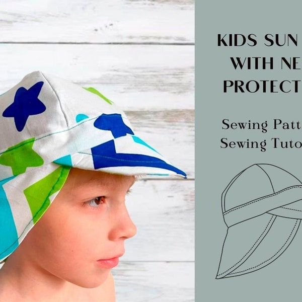 Kids Sun Hat With Neck Protection Sewing Pattern, Toddler Sun Hat, Childrens Sun Hat With Visor, Infant Sun Hat, Explorer Hat With Neck Flap