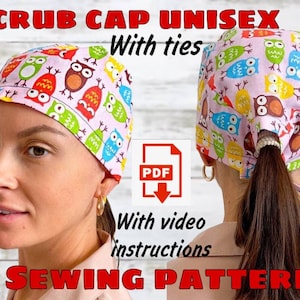 Patrón de costura unisex de gorra de exfoliación con instrucciones en video, patrón de costura de sombrero de exfoliación imprimible, patrón de sombrero quirúrgico, patrón de gorra médica