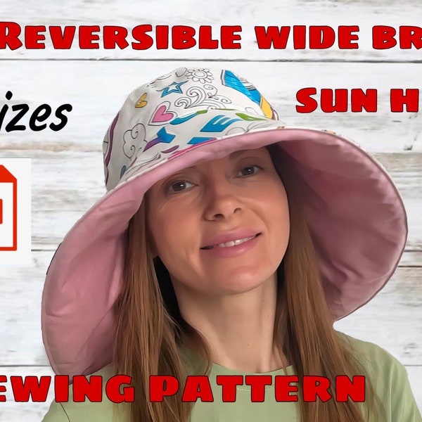 Reversible Wide Brim Sun Hat Sewing Pattern And Instructions, Reversible Bucket Hat, Beach Panama Hat, Floppy Brim Hat, Serpentine Hat