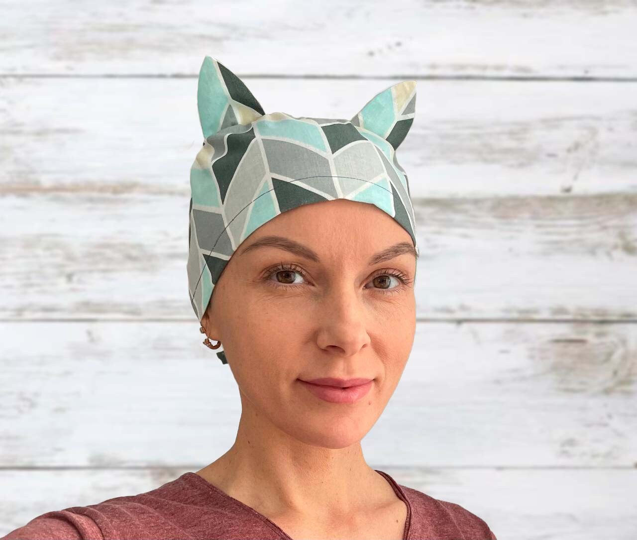 Scrub Cap Unisex With Cat Ears Pattern Scrub Cap With Ties Etsy