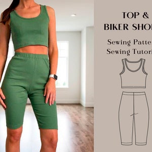 Yoga Top And Shorts Sewing Pattern 10 Sizes and Instructions, Womens Top and Shorts Sewing Pattern, Yoga Set 2 Piece, Workout Set, Gym Set