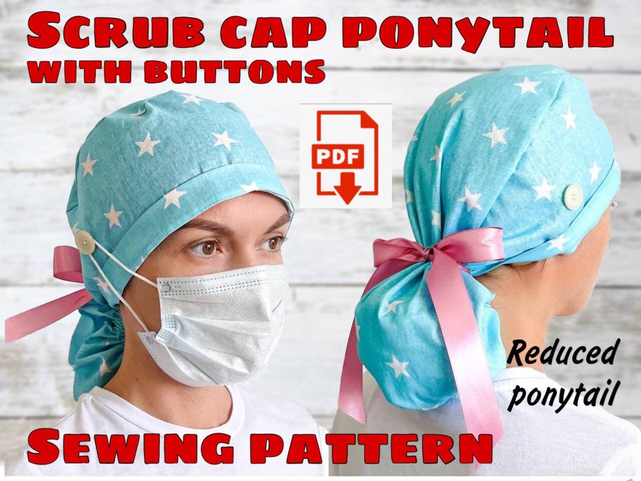 Scrub Cap Style4-3 With Small Ponytail Pattern With Buttons - Etsy