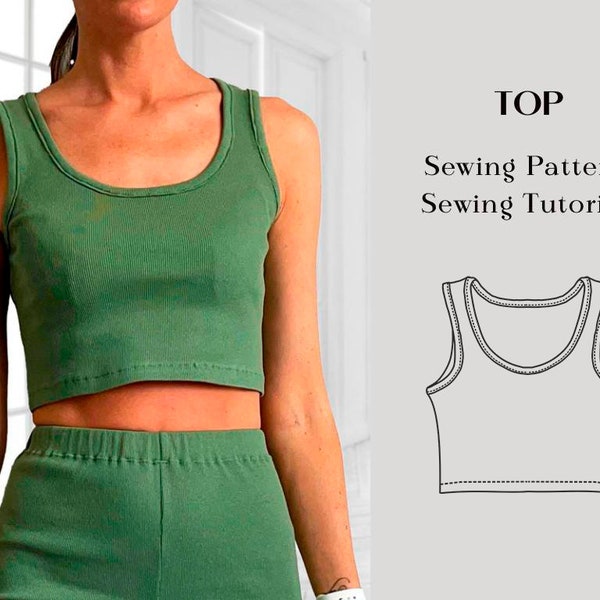 Yoga Top Sewing Pattern 10 Sizes and Instructions, Womens Tops Sewing Pattern, Easy Crop Top, Workout Bra, Gym Top