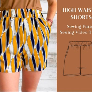 High Waisted Shorts Sewing Pattern And Video Instructions Beach Shorts With Pockets With Elastic Summer Shorts