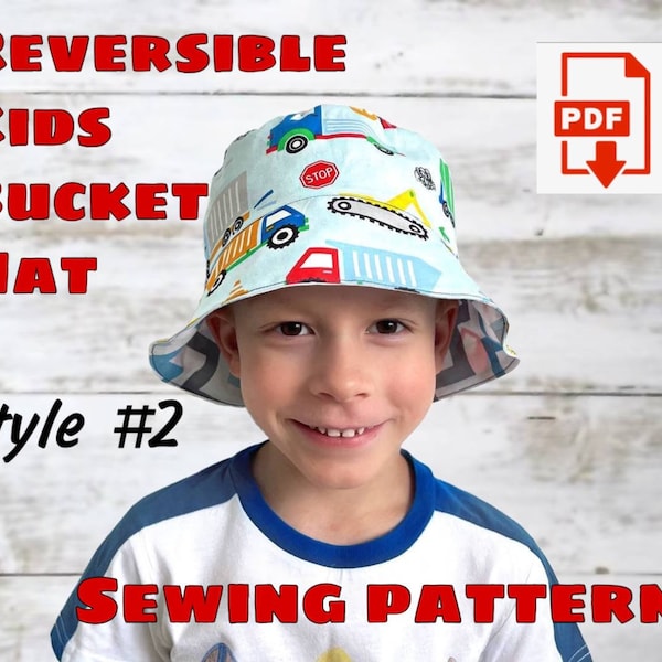 Reversible Bucket Hat For Children Style2 Sewing Pattern and Instructions, Super Easy Baby Sun Hat for Beginners, Printable PDF