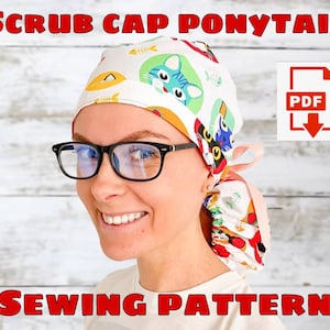 Scrub Cap Style#4 Ponytail Pattern, Printable Hat Sewing Pattern, Surgical Hat Pattern,Medical Cap Pattern,Nurse Cap Pattern, Veterinary Cap