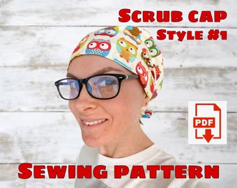 Scrub Cap Style#1 Sewing Pattern, Printable Scrub Hat Sewing Pattern, Surgical Hat Pattern,Medical Cap Pattern, Unisex Scrub Cap