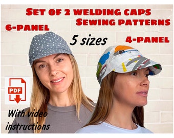 Set of 2 Welding Caps Sewing Pattern in 5 sizes And Video Instructions, Easy Sew Welding Cap, Welders Cap Tutorial Sewing, Skull Cap Pattern