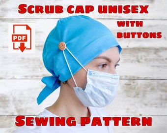 Scrub Cap Sewing Pattern Style#6 With Buttons, Printable Scrub Hat,Surgical Hat Pattern,Medical Cap Pattern,Unisex Cap