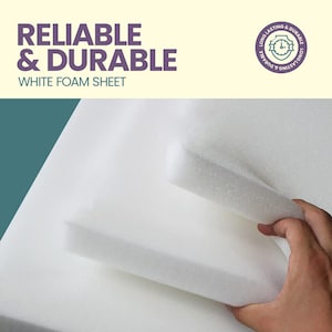 May include: A close-up of a white foam sheet with the text "Reliable & Durable" and "White Foam Sheet". A hand is holding a piece of the foam. A circular logo with the words "Long Lasting & Durable" is in the upper right corner.