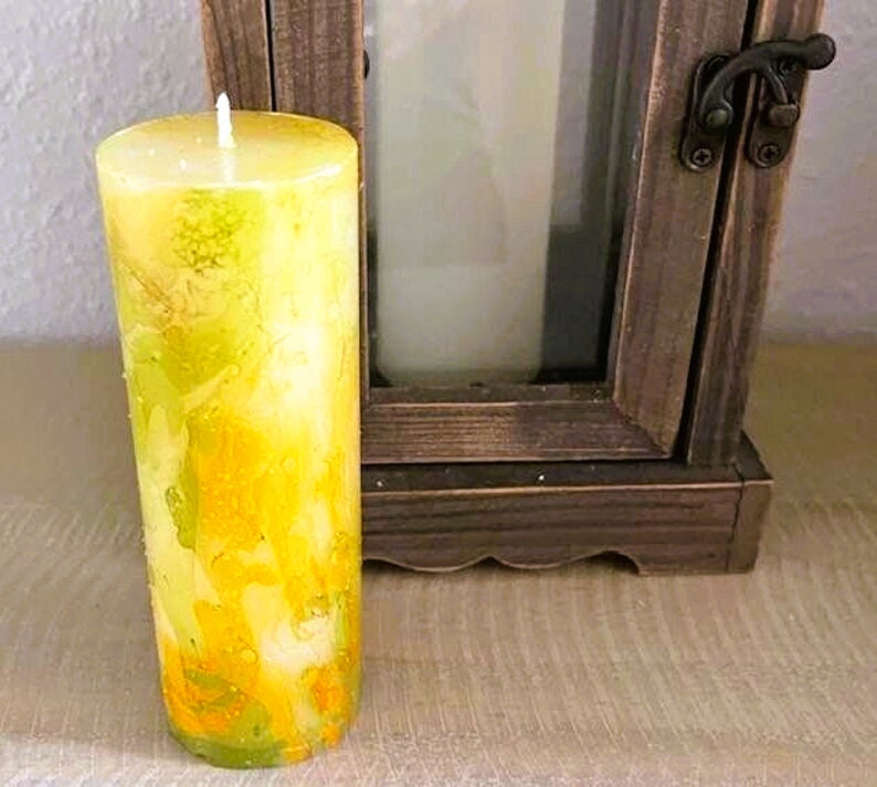 Marble Pillar Candle Fir Balsam and Plum Scent Handmade Etsy