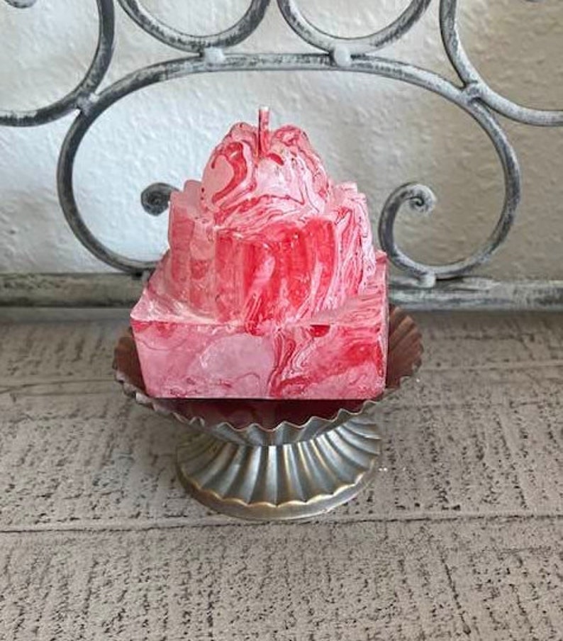 Red Marble Pillar Candle Lilac Scent Luxury Candle Fragrance Etsy