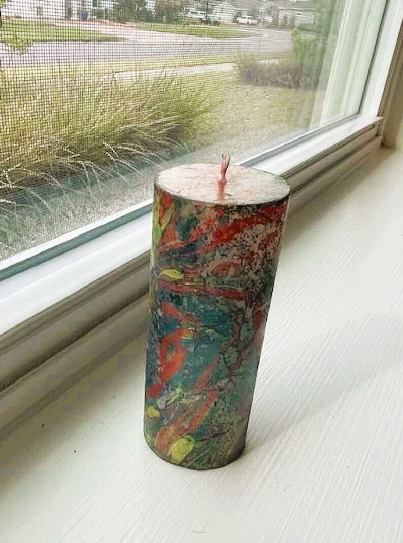 Handmade Marble Pillar Candle, Multicolor Unscented Luxury Candle