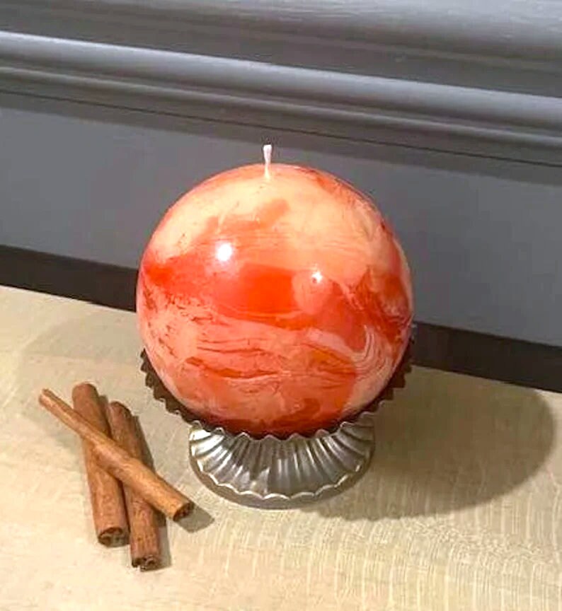 Large Marble Sphere Candle Cinnamon Fragrance Oil Scented Etsy