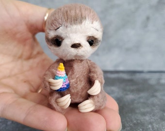 Ready to ship Mini brown Sloth Dollhouse miniature sloth. Doll pet palm-sized sloth. Mini animal. Collectible figurine. Pocket size