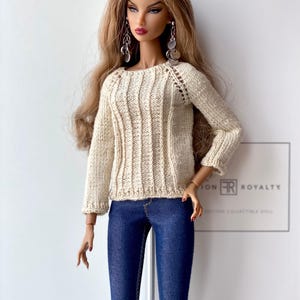 Ivory knitted sweater, jewelry for 12 inch Poppy Parker, Nu Face, Integrity Toys, Mizi JHD Fashion dolls and 1/6 scale dolls