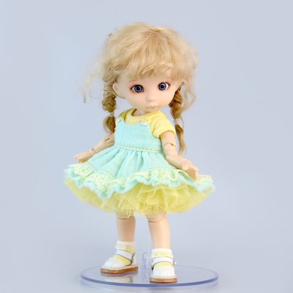 Set with muslin sundress for PukiFee (4 items): sundress, underskirt, bodysuit, socks. High quality doll clothes for 6" doll (16cm)