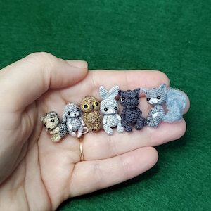 Custom micro Forest collection: Hedgehog, Mouse, Owl, Bunny, Wolf, Squirrel. Doll house Crochet miniature Collectible figurine. Friend gift.