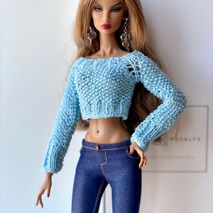 Knitted trend top+earrings for 12 inch Poppy Parker, Fashion Royalty, Nu Face, Integrity Toys, Mizi JHD Fashion dolls and 1/6 scale dolls