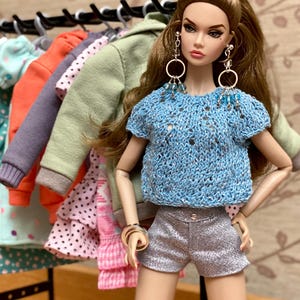 Blue knitted top for 12 inch Poppy Parker, Fashion Royalty, Nu Face, Integrity Toys, Mizi JHD Fashion dolls and 1/6 scale dolls
