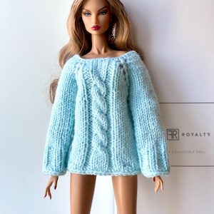 Knitted oversize sweater for 12 inch Poppy Parker, Fashion Royalty, Nu Face, Integrity Toys, Mizi JHD Fashion dolls and 1/6 scale dolls