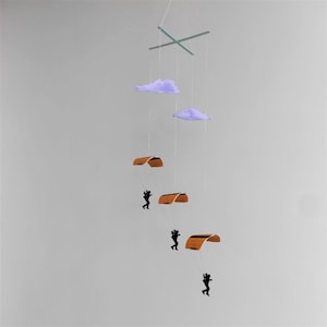 Skydiving Neutral baby mobile nursery decor, gender neutral, CLOUDS and SKYDIVERS mobile