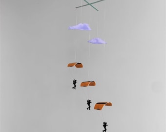 Skydiving Neutral baby mobile nursery decor, gender neutral, CLOUDS and SKYDIVERS mobile