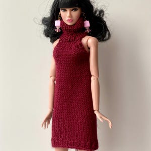 Marsala knitted dress for 12 inch Poppy Parker, Fashion Royalty, Nu Face, Integrity Toys and 1/6 scale dolls, Doll clothes