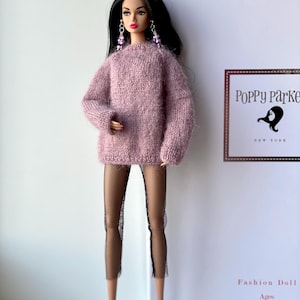 Knitted sweater and earrings for 12 inch Poppy Parker, Fashion Royalty, Nu Face, Integrity Toys, Mizi JHD Fashion dolls and 1/6 scale dolls