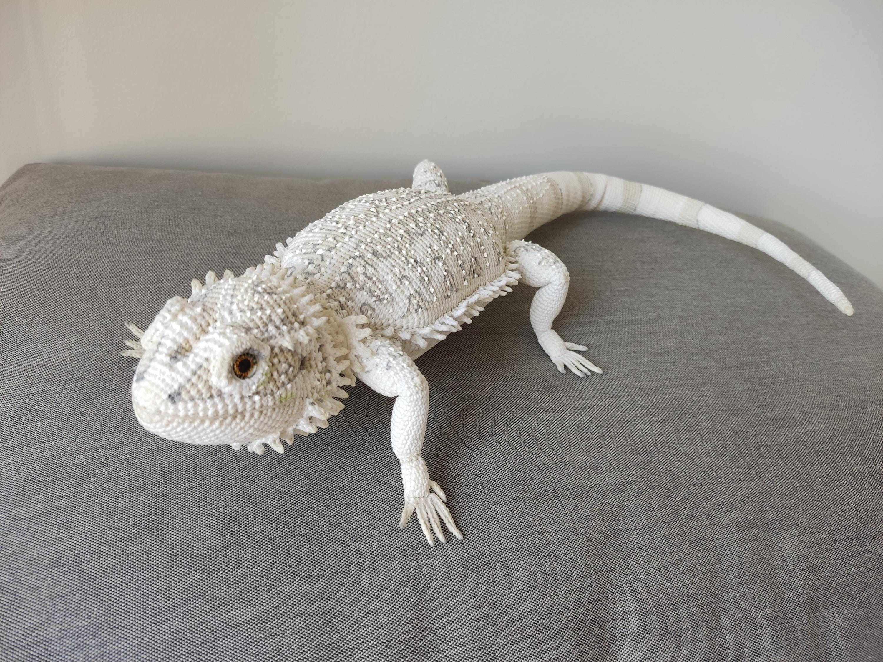 すぐに発送できます。ホワイトアガマ、フトアゴヒゲトカゲ。かぎ針編みの柔らかいトカゲの置物。爬虫類フトアゴヒゲトカゲの人形。モルフアガマ - Etsy  日本