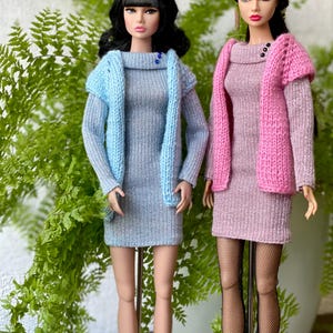 Set: Knitted waistcoat and dress for 12 inch Poppy Parker, Fashion Royalty, Nu Face, Integrity Toys, Mizi JHD Fashion and 1/6 scale dolls
