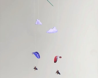 Paragliding Neutral baby mobile nursery decor, gender neutral, CLOUDS and PARAGLIDERS (ppg) mobile