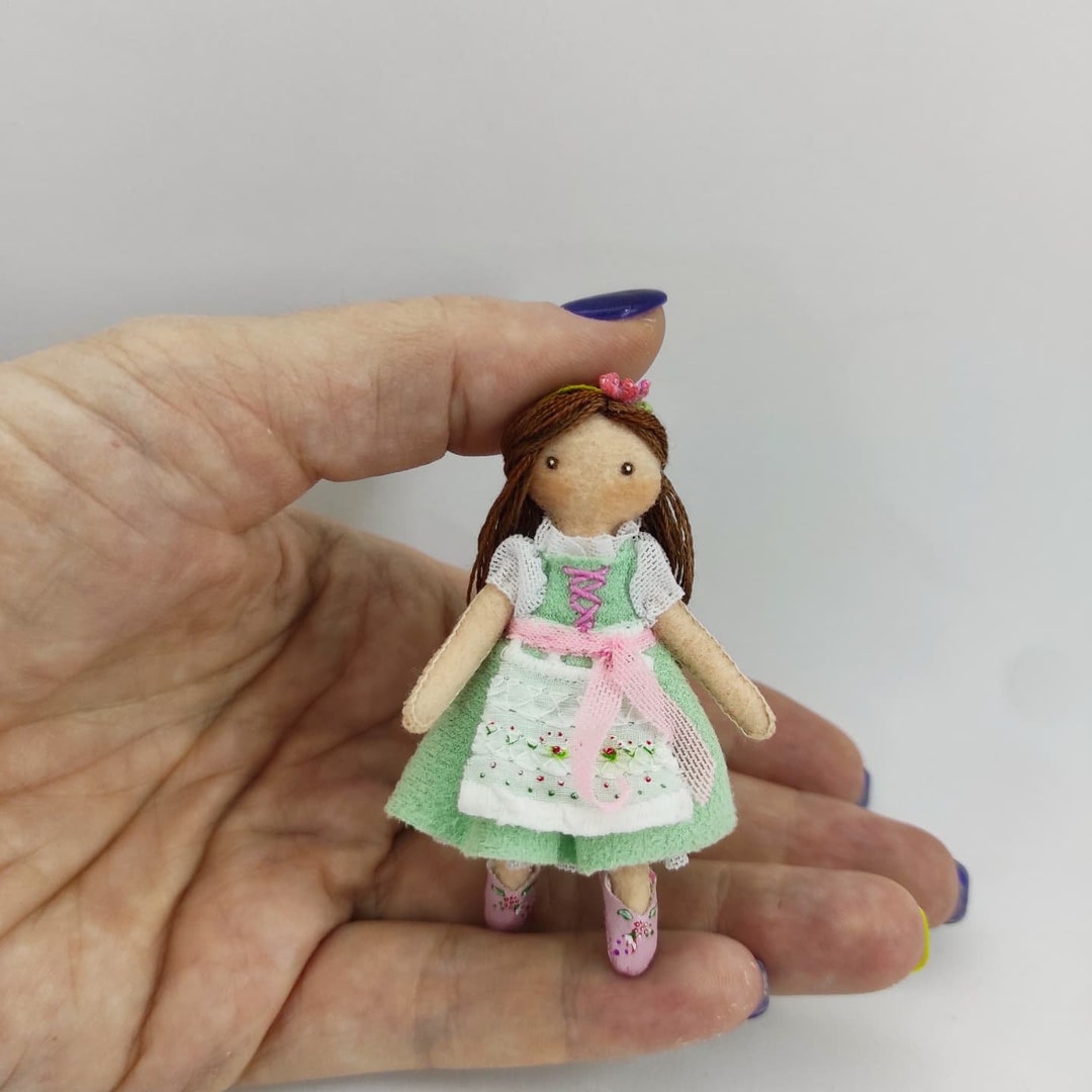 Custom MINI Doll 2.2 Inches in Alpine Dirndl Dress With Upron, Bavarian