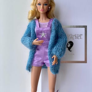 Blue ( sea wave) knitted cardigan for Poppy Parker, Fashion Royalty, Nu Face, Integrity Toys, Mizi JHD Fashion dolls and 1/6 scale dolls