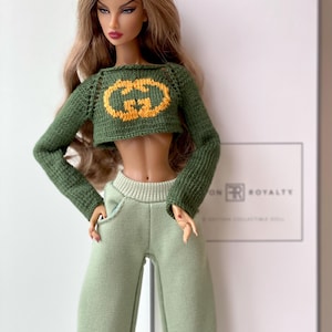 Green knitted top for 12 inch Poppy Parker, Nu Face, Fashion Royalty, Integrity Toys, Mizi JHD Fashion dolls and 1/6 scale