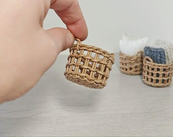 1:12 dollhouse miniature basket, miniature handmade storage basket. Interirior for doll house diarama, rustic simple style