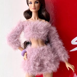 Mauve Knitted top and skirt for 12 inch Poppy Parker, Nu Face, Fashion Royalty, Integrity Toys, Mizi JHD Fashion dolls and 1/6 scale dolls