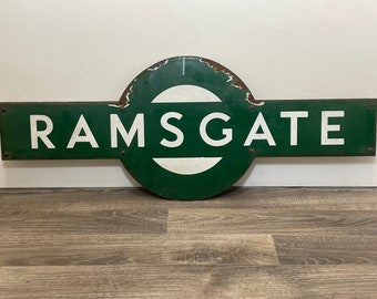 Large British 1940's Enamel Southern Railway Target Sign From Ramsgate Station