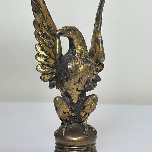 Französisches 19. Jahrhundert vergoldete Bronze Adler Vogel Schreibtisch Wachs Siegel Stempel Skulptur