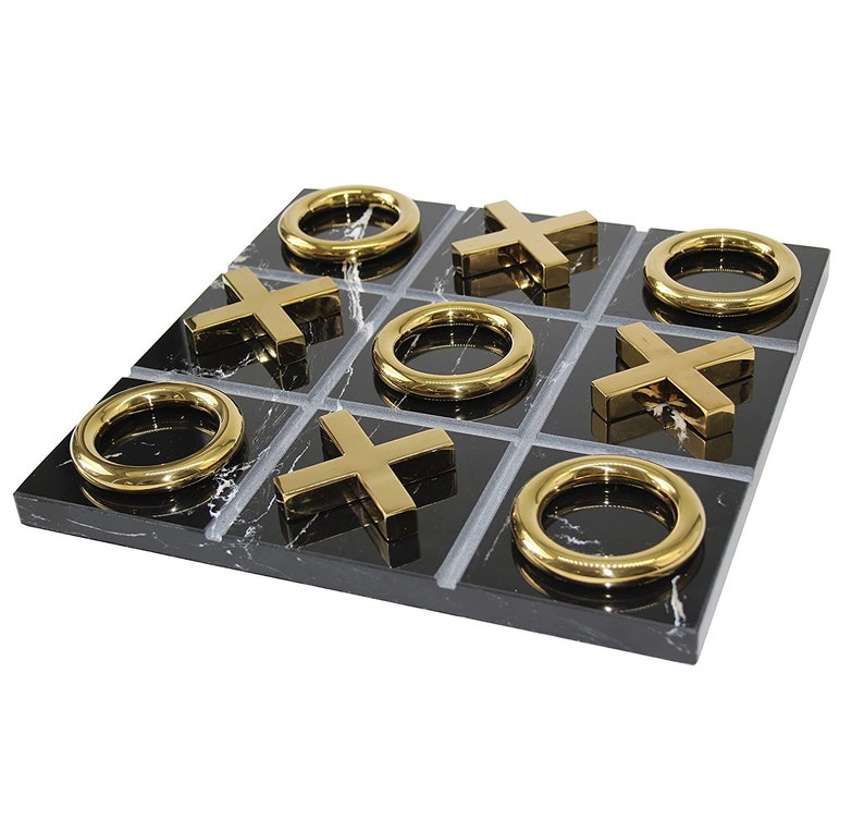 Luxland Home Modern Marble Tic Tac Toe for Home Decoration, Black