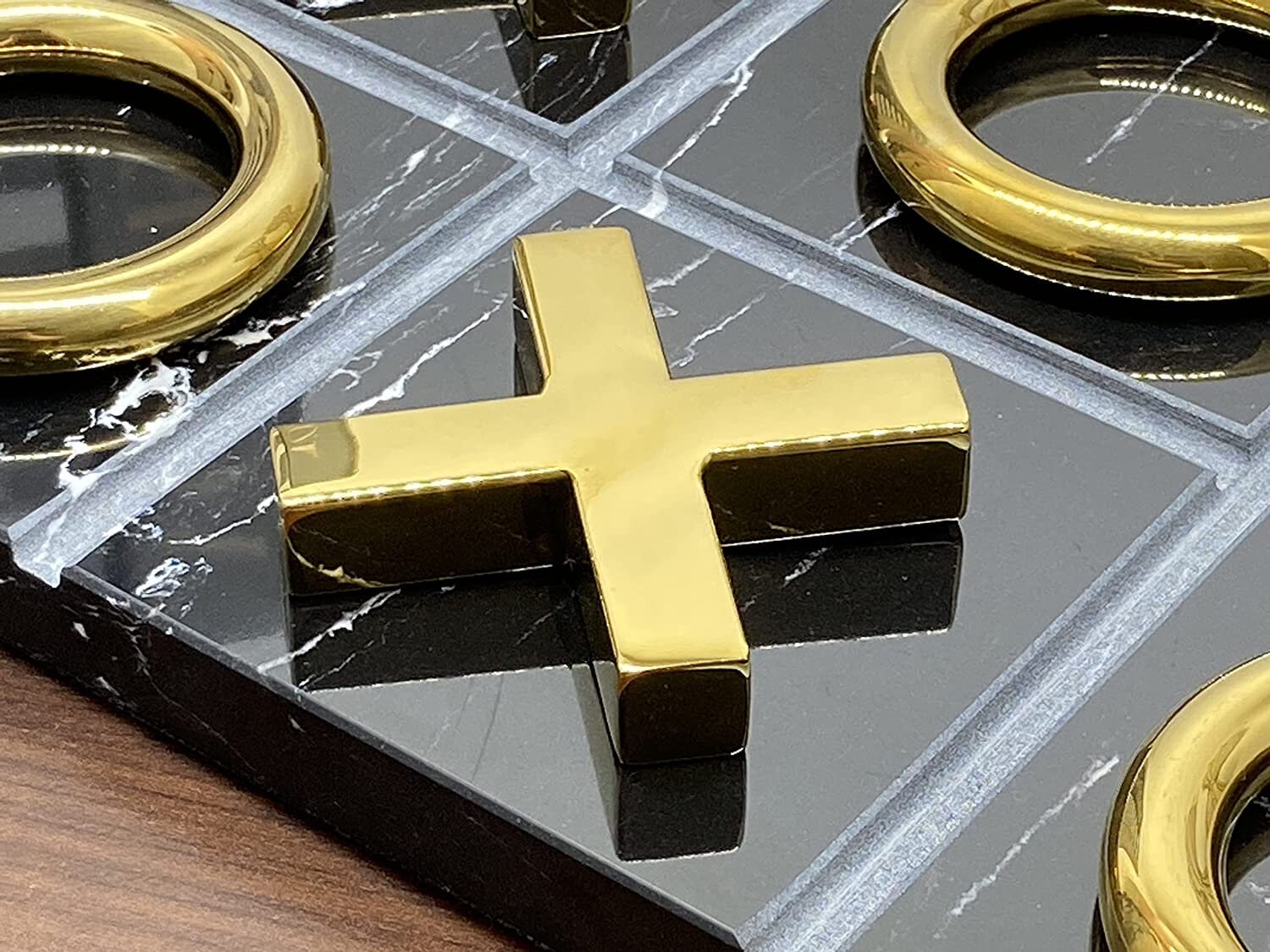 Luxland Home Modern Marble Tic Tac Toe for Home Decoration, Black