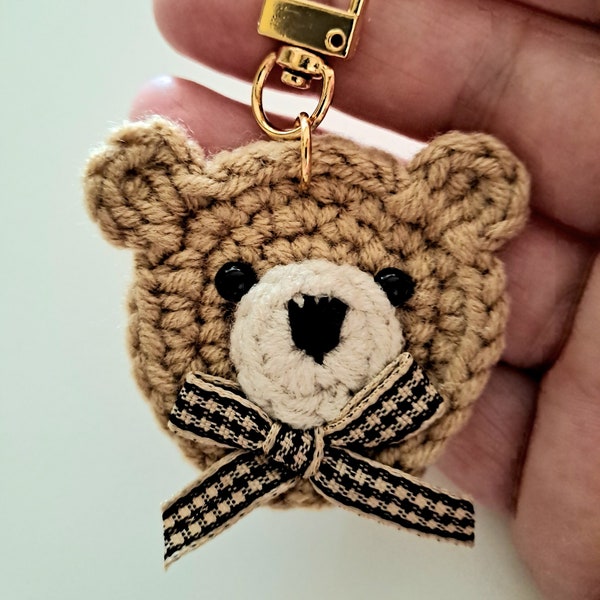 Hand crocheted cute teddy bear keyring