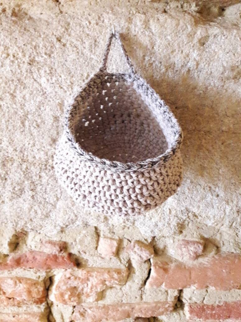 Panière de Rangement à Suspendre, Faite Main, Coton Recyclé