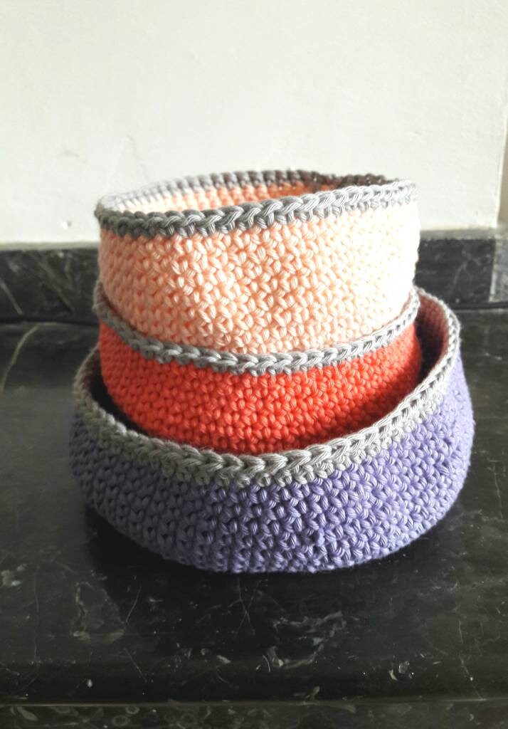 3 Paniers de Rangement ou Décoratifs Faits Main, Coton Naturel