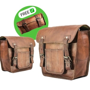 Set Of Two with Free Tool Bag Motorcycle Pouch Brown Two Bags Panniers Saddle Bags For Sportscasters Leather bike bag best gift for boy