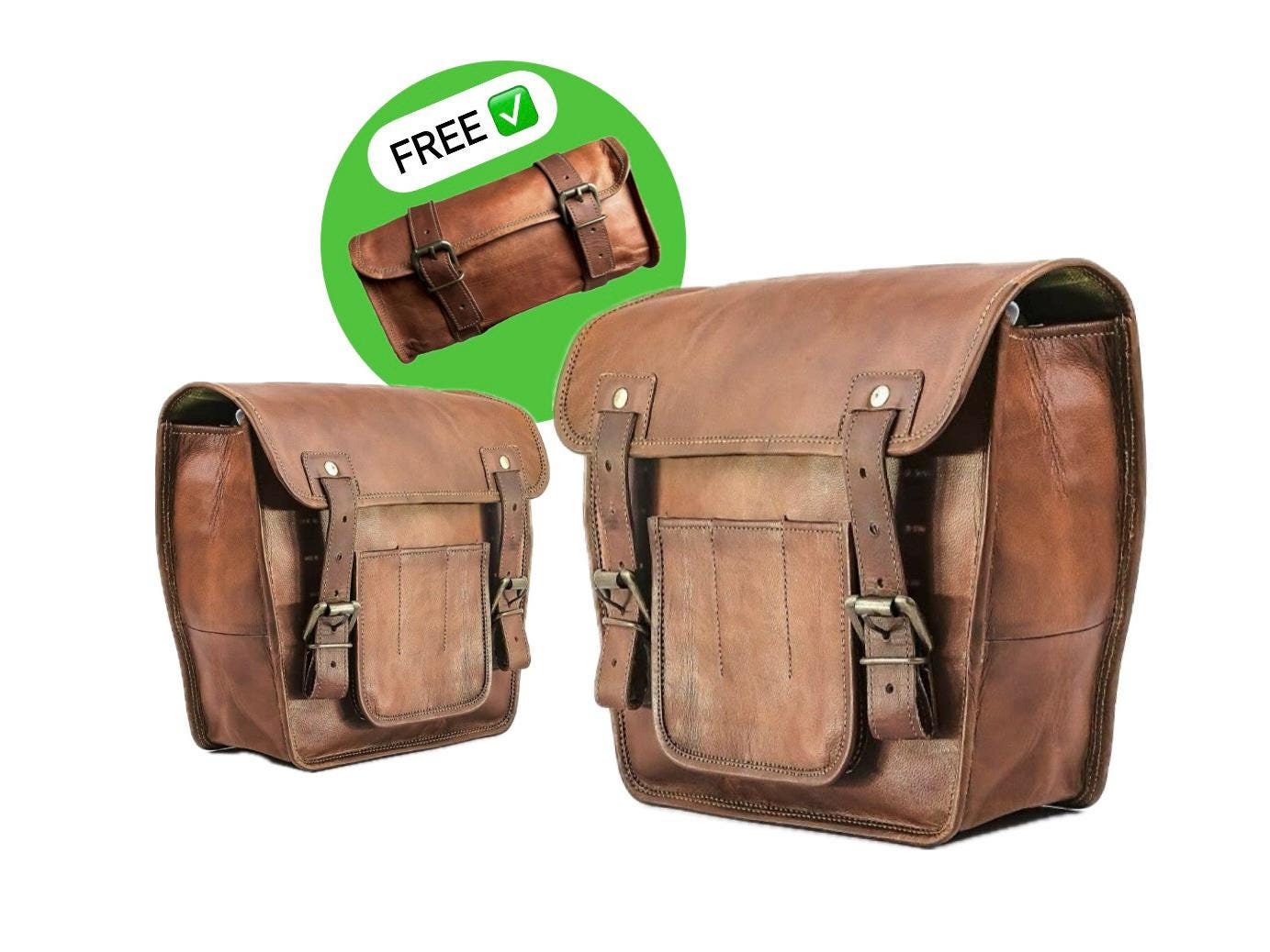 Set Of Two with Free Tool Bag Motorcycle Pouch Brown Two Bags Panniers…