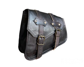 Black Handmade Leather Pannier Bag, Motorcycle Leather Saddle bag, Motorcycle Side Bag, Side Bag motorcycle, Organizer Bag Utility Tool Bag