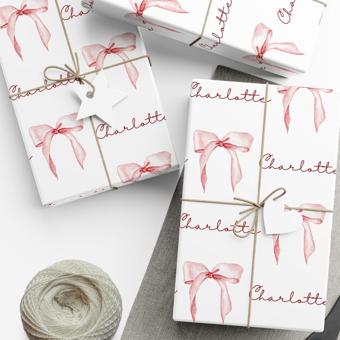 Personalized Pink Bow Wrapping Paper: Coquette Birthday Gift Wrap - Etsy