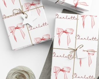 Personalized Pink Bow Wrapping Paper: Coquette Birthday Gift Wrap