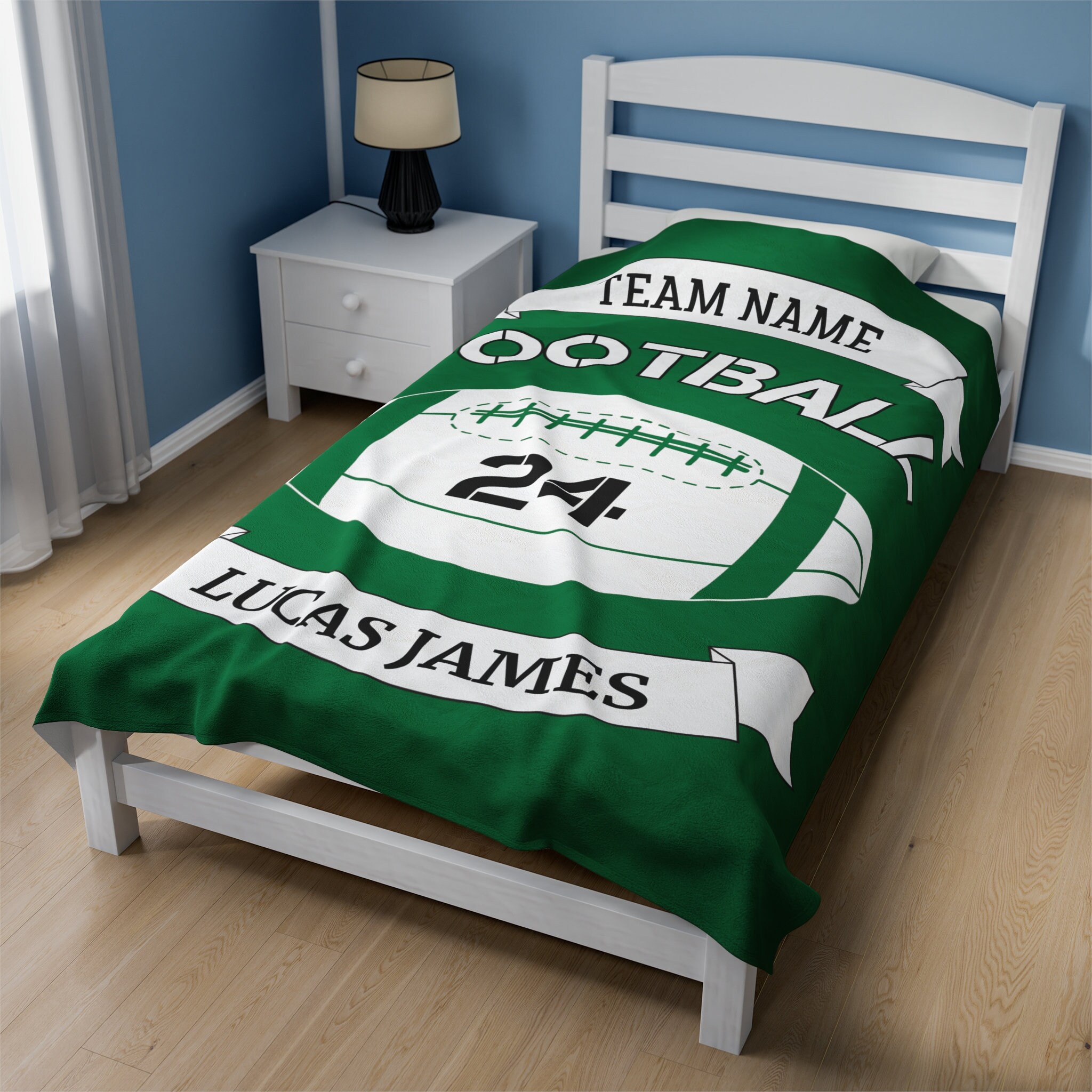Custom Name Football Blanket, Personalized Football Throw Blanket for Son, Gift for Football Lover Sports Name Middle Name Receiving Blanket